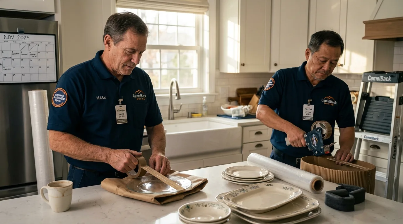 Professional crew packing kitchen dishware in Cedar Falls, IA